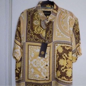 NEW Baroque Gold Medusa Italian Designer Style Mens Short Sleeve Size Medium